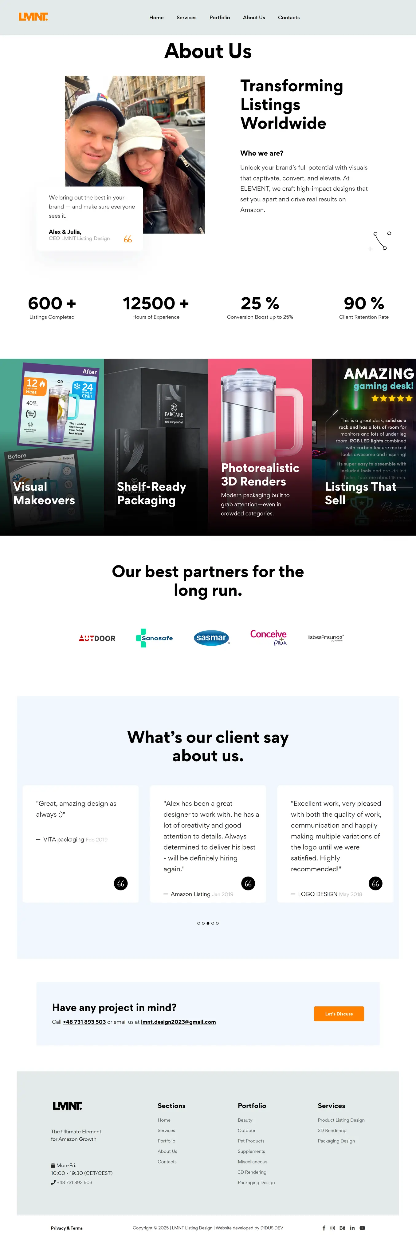 Страница о компании LMNT Listing Design
